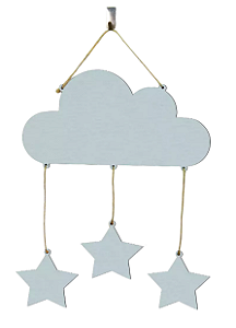 Placa Nuvem/Estrelas com Sisal em MDF (28x15 cm)